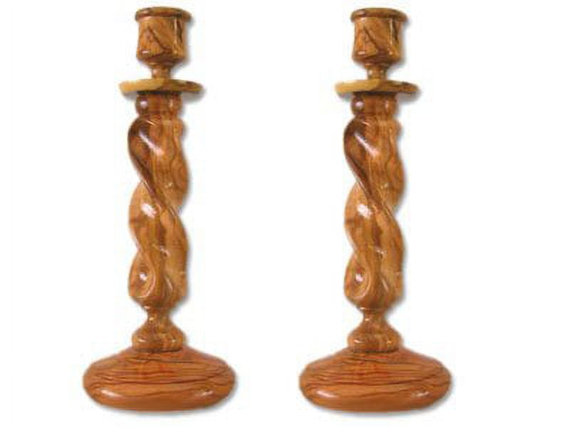 Pair of 9" Solid Olive Wood Winding Candle Holders