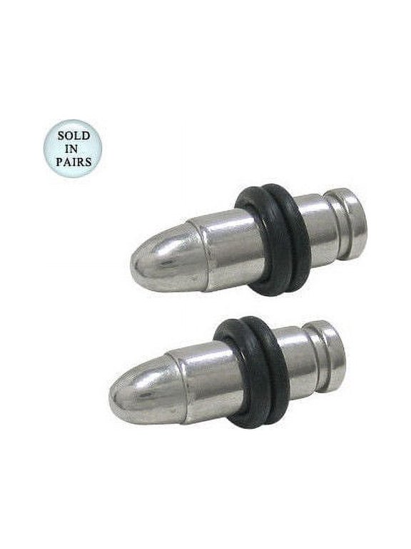 Pair of Surgical Steel Bullet Shape Ear Plugs Gauges 8G - 2G