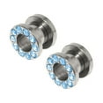 thumbnail image 1 of Pair of Surgical Steel Screw Fit Ear Plug Gauges with Light Blue CZ Gems, 1 of 8