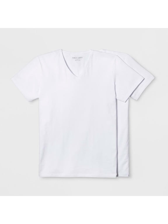 Men's 2pk V-Neck Undershirt - White S: Midweight Jersey
