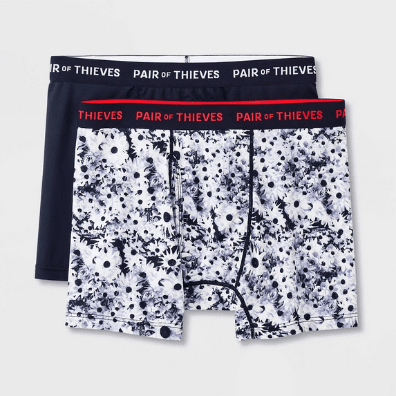 Pair of Thieves Men's Floral Print Super Fit Boxer Briefs 2pk - Black/White, Medium