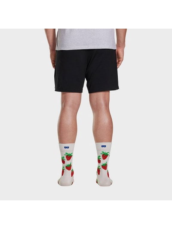 Men's Strawberry Print Crew Socks - Cream - 6-12