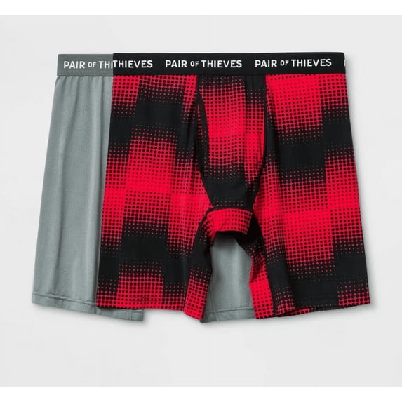 Pair of Thieves Men's Super Fit Long Boxer Briefs 2pk - Red/Black/Gray/Ombre - (Small 28"-30")