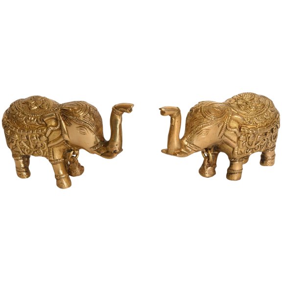 Pair of Upraised Trunk Elephants with Bell (For Vastu)