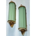 thumbnail image 1 of Pair of Vintage Art Deco Skyscraper Wall Sconces – Brass & Opaline Green Milk Glass Rod Lights, 1 of 6