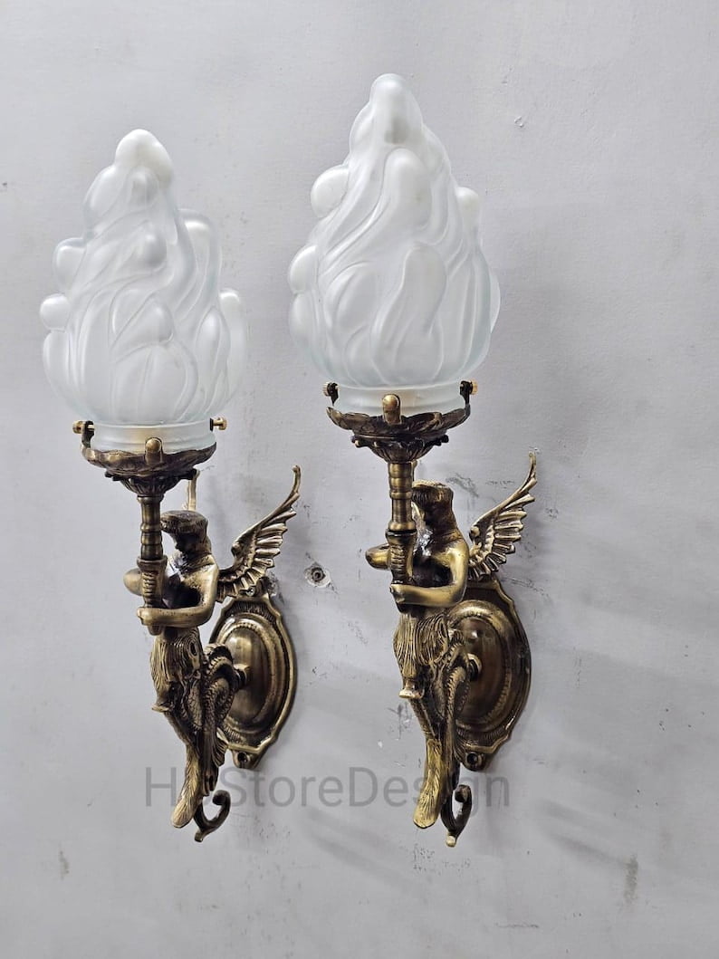 Mermaid Wall Lamp – Vintage Ocean-Themed Sconce With Frosted Crystal Lantern, 8/12 Inch Coastal Decor Night Light