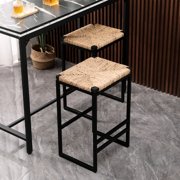Pair of Water Hyacinth Bar Stools | Can Be Used in Kitchen, Cafe, etc. | Strong Metal Frame and Natural Material | Easy to Install with Instructions