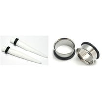 Pair of White Tapers and Steel Tunnels Ear Stretching Kit Gauges Plugs - Size=5/8