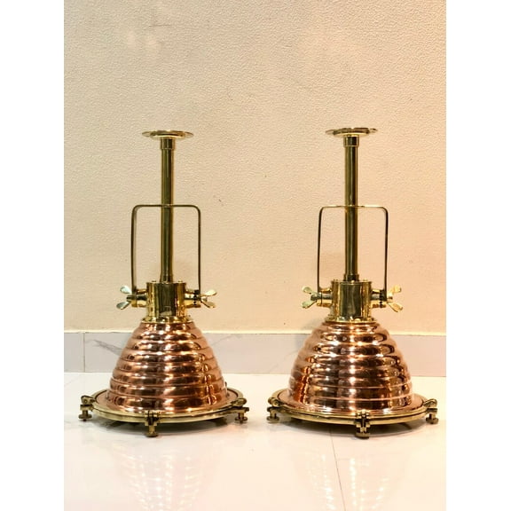 Pair of Wiska Pendant Light  Marine Brass & Copper Hanging Lamp Fixture | Nautical Ceiling Decor