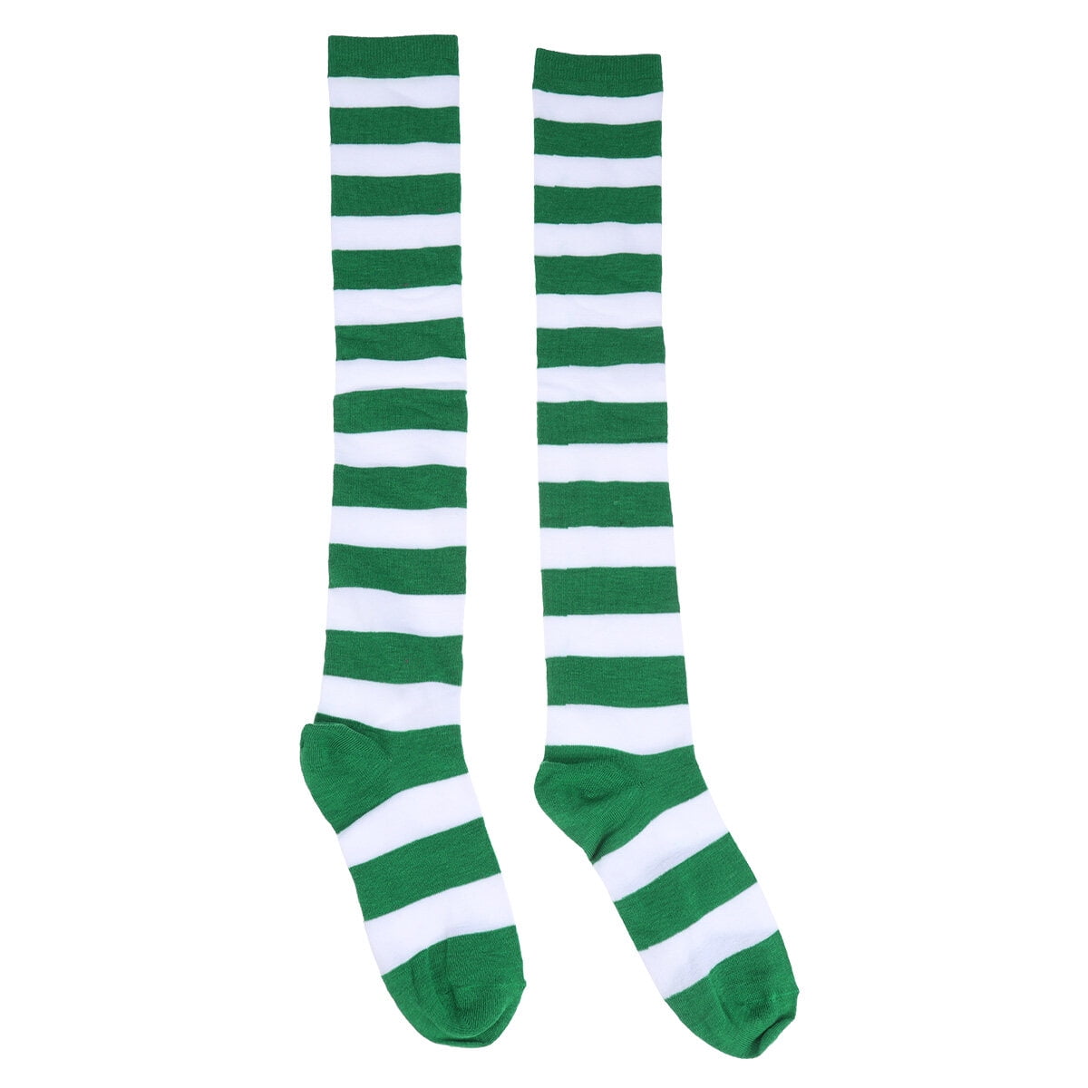 Pair of Women's Green and White Wide Striped Thigh High Over the Knee