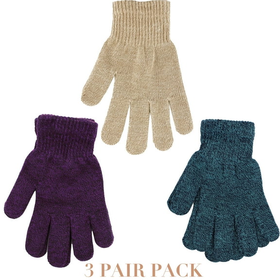 Pair of Womens Winter Knit Gloves Warm Soft Stretch Full Finger Mittens