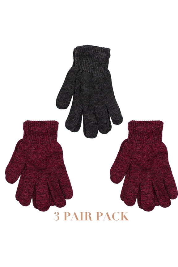 Pair of Womens Winter Knit Gloves Warm Soft Stretch Full Finger Mittens