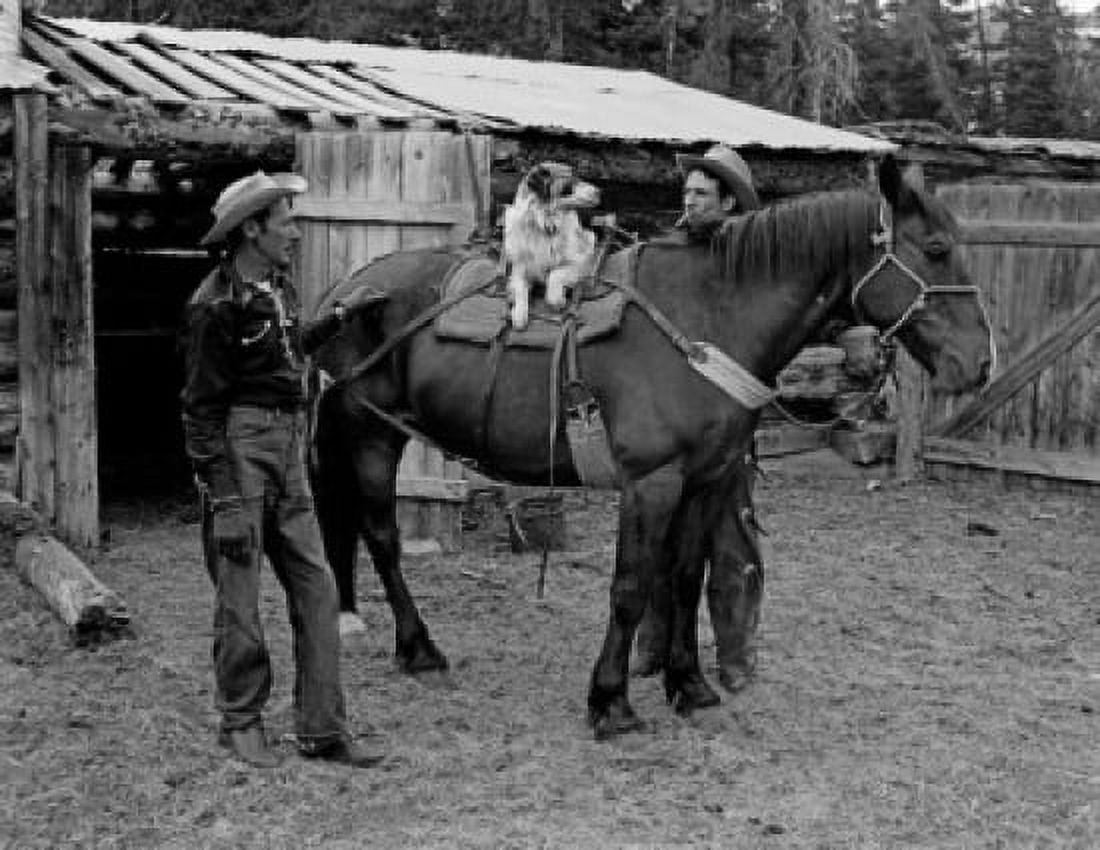 Pair of cowboys with dog on horseback Canvas Art - (24 x 36)