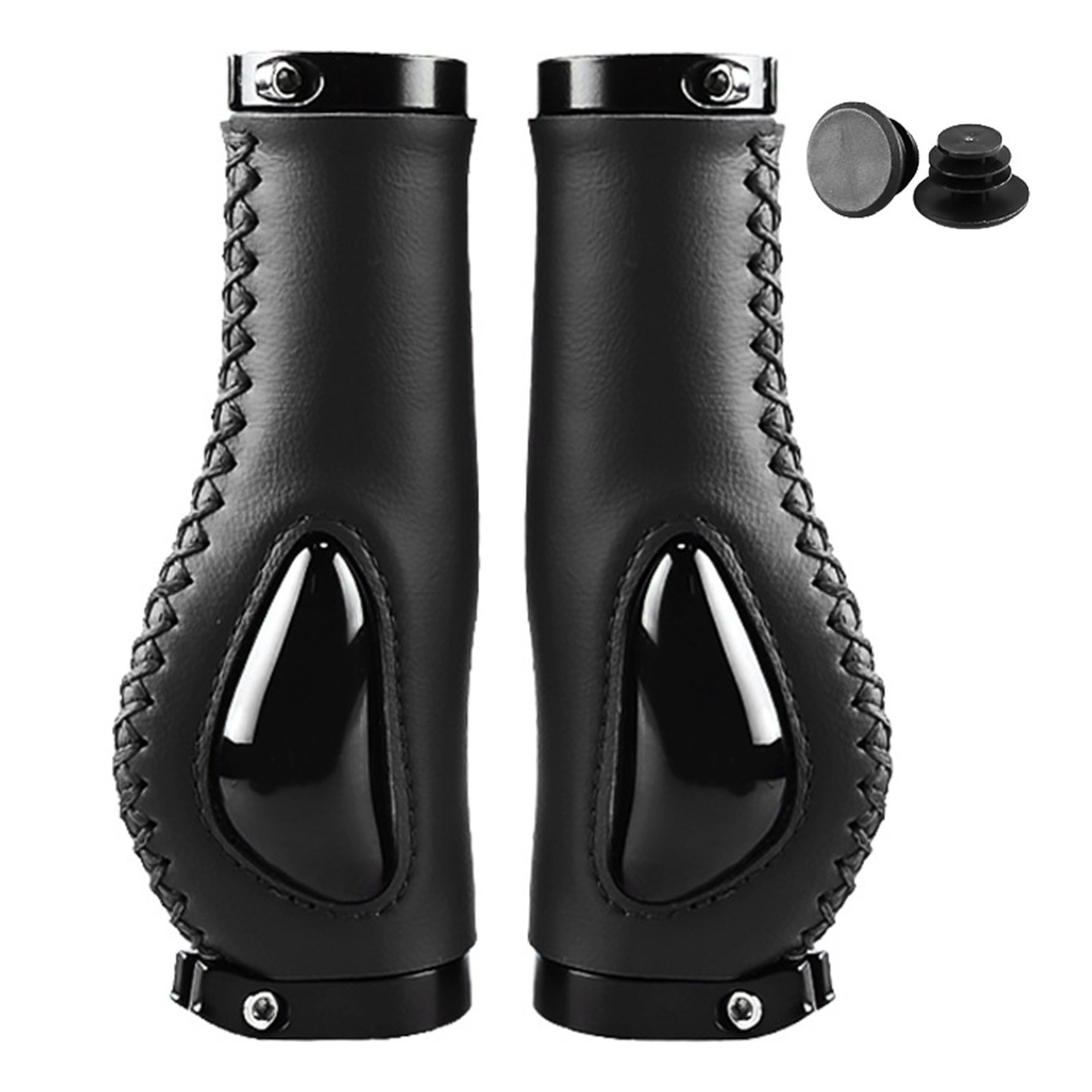 Pair of ergonomic bicycle handlebar covers with handlebar plugs