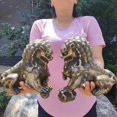thumbnail image 1 of Pair of huge Bronze Fengshui copper Fu Foo Dogs Guardian Lions Statues Animals Tabletop Office ornaments Housewarming Congratulatory lions, 1 of 13