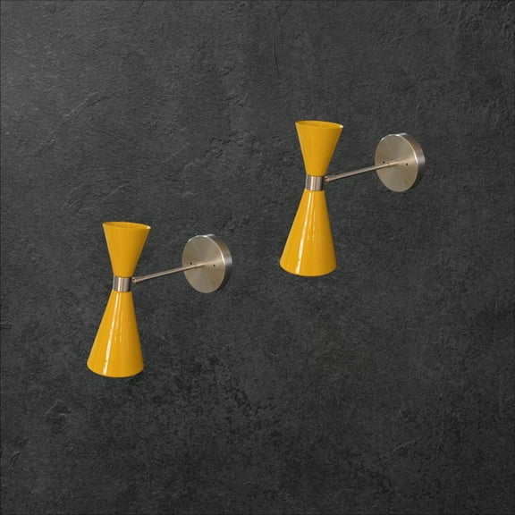 Pair of yellow wall sconce - wall light - mid century light - italian brass light - Wall sconce - sconce - Sputnik light Plug in wall sconce