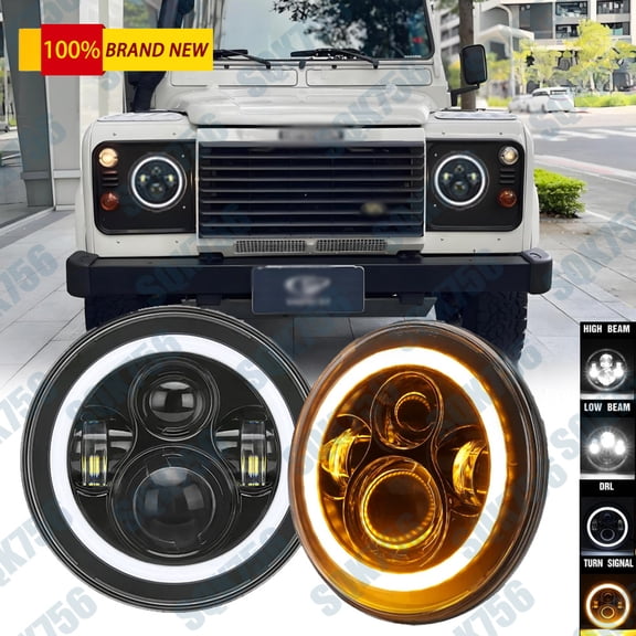 Pair white Halo 7inch LED Headlights Hi/Lo Beam For Range Rover Defender 90 110