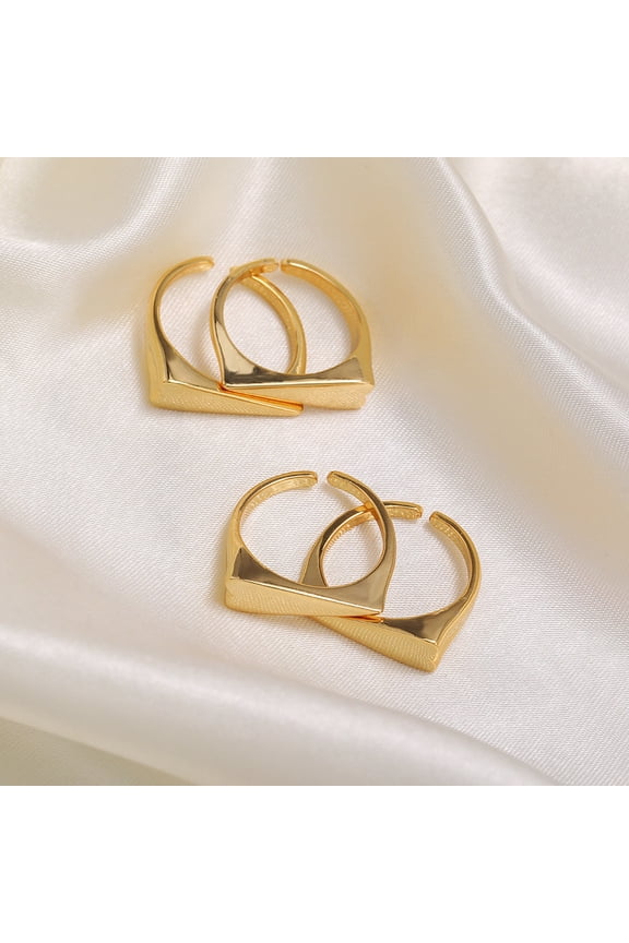 Paired Double Love Rings Five Pointed Star Design 18K Gold Plated Copper Jewelry For Women Retro Style Daily Wear