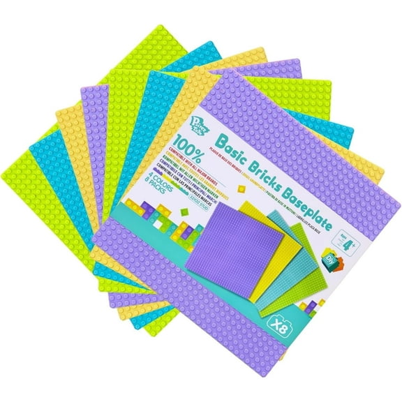 Pairez Toys 8 Pack 10"x10" Building Bricks Baseplates  Compatible with Major Brands, STEM Building Toy for Kids 4+