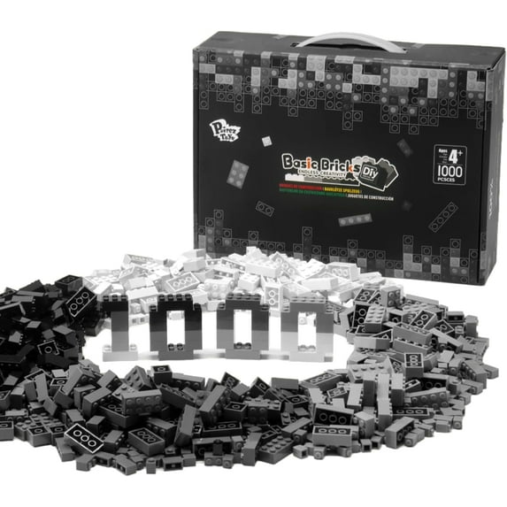 Pairez Toys Building Bricks 1000 Pieces in Black, Grey & White Colors. Building Block Toys for Children Aged 4+