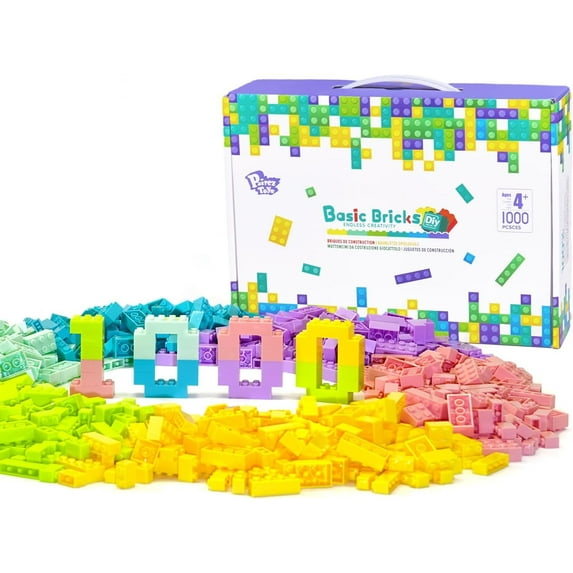 Pairez Toys Classic Bricks 1000 Pieces Set, Basic Bricks in 6 Size & Pastel Color, Building Blocks Toys for Kids 4+