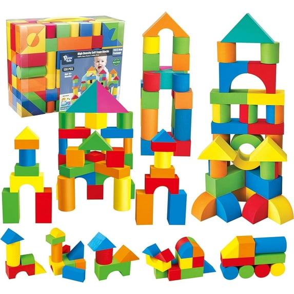 Pairez Toys Foam Blocks for Toddlers, 138 Pieces EVA Soft Stacking Building Blocks Toy Set, Early Learning Construction Toys & Gifts for Kids, Boys & Girls 18+ Months 1-3 Years