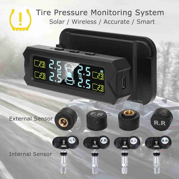 Pairing Tire Pressure Monitoring LCD Screen Auto Backlight Solar Powered Tire Pressure Monitoring System