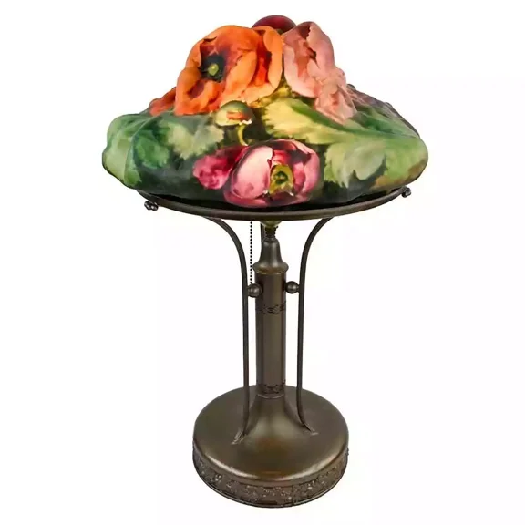 Pre-Owned Pairpoint Antique Puffy Tri-Color Poppy Table Lamp, 15 Height, Decorative Accent
