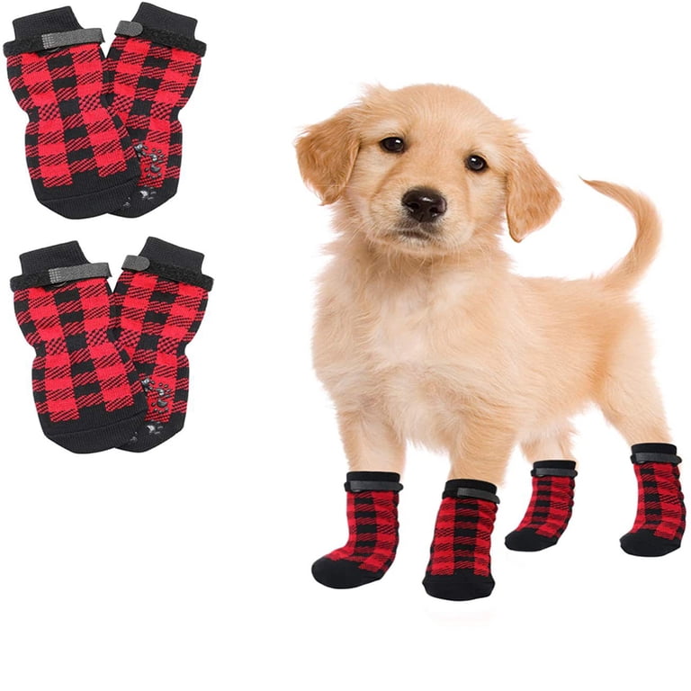 Anti-Slip Dog Socks - 2 Pairs Paw Protector Boots With Adjustable Strap For Hardwood Floors & Injured Paws