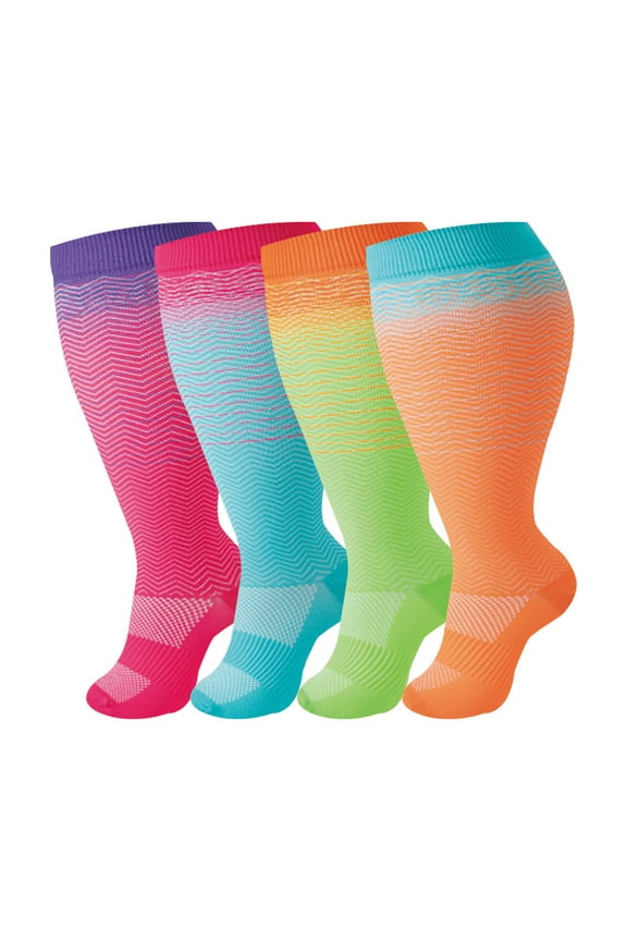 Pairs Plus Size Compression Socks for Men & Women - High Elasticity Leg Support,Striped Style Athletic Socks for Running, Outdoor Sports, Nursing Recovery (2XL-4XL)