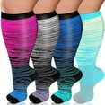 thumbnail image 1 of Pairs Plus Size Compression Socks for Men & Women - High Elasticity Leg Support,Striped Style Athletic Socks for Running, Outdoor Sports, Nursing Recovery (2XL-4XL), 1 of 5