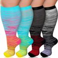 thumbnail image 1 of Pairs Plus Size Compression Socks for Men & Women - High Elasticity Leg Support,Striped Style Athletic Socks for Running, Outdoor Sports, Nursing Recovery (2XL-4XL), 1 of 5