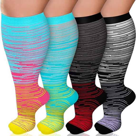 Pairs Plus Size Compression Socks for Men & Women - High Elasticity Leg Support,Striped Style Athletic Socks for Running, Outdoor Sports, Nursing Recovery (2XL-4XL)
