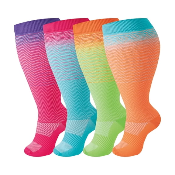 Pairs Plus Size Compression Socks for Men & Women - High Elasticity Leg Support,Striped Style Athletic Socks for Running, Outdoor Sports, Nursing Recovery (2XL-4XL)
