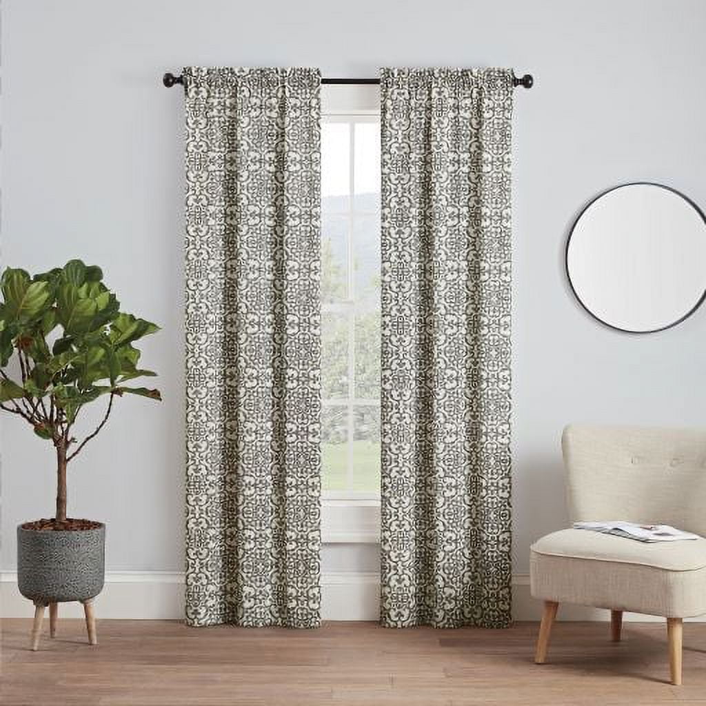 Gray Light-Filtering Cotton Polyester Rod Pocket Curtains, 84" x 28", 2-Pack
