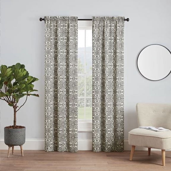 Pairs to Go Brockwell Distressed Medallion Rod Pocket Curtains, 28” x 63” (2 Panels)