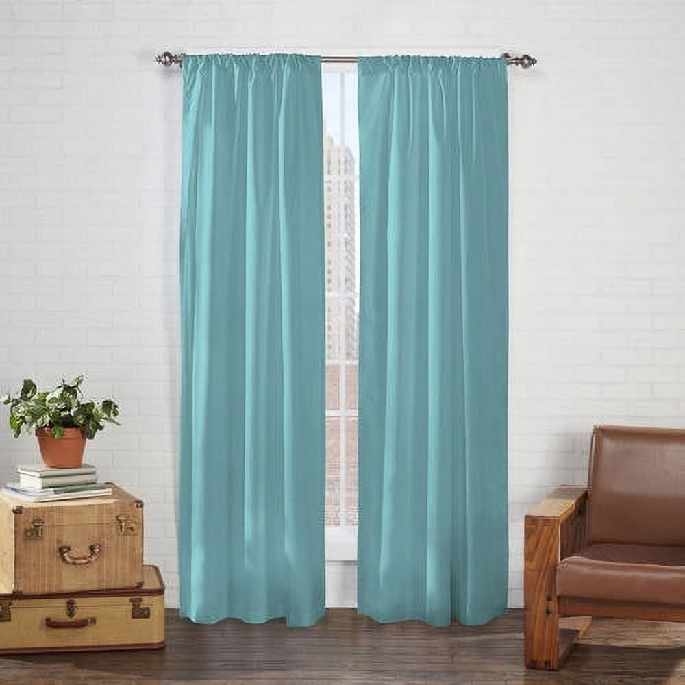 Cadenza Aegean Blue Polyester Light-Filtering Rod Pocket Curtains, 63"