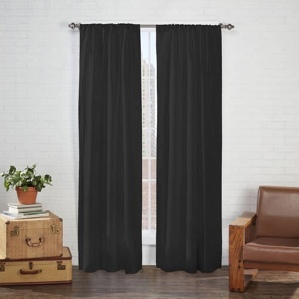 Black Polyester Rod Pocket Light-Filtering Curtain Panels, 54" Length