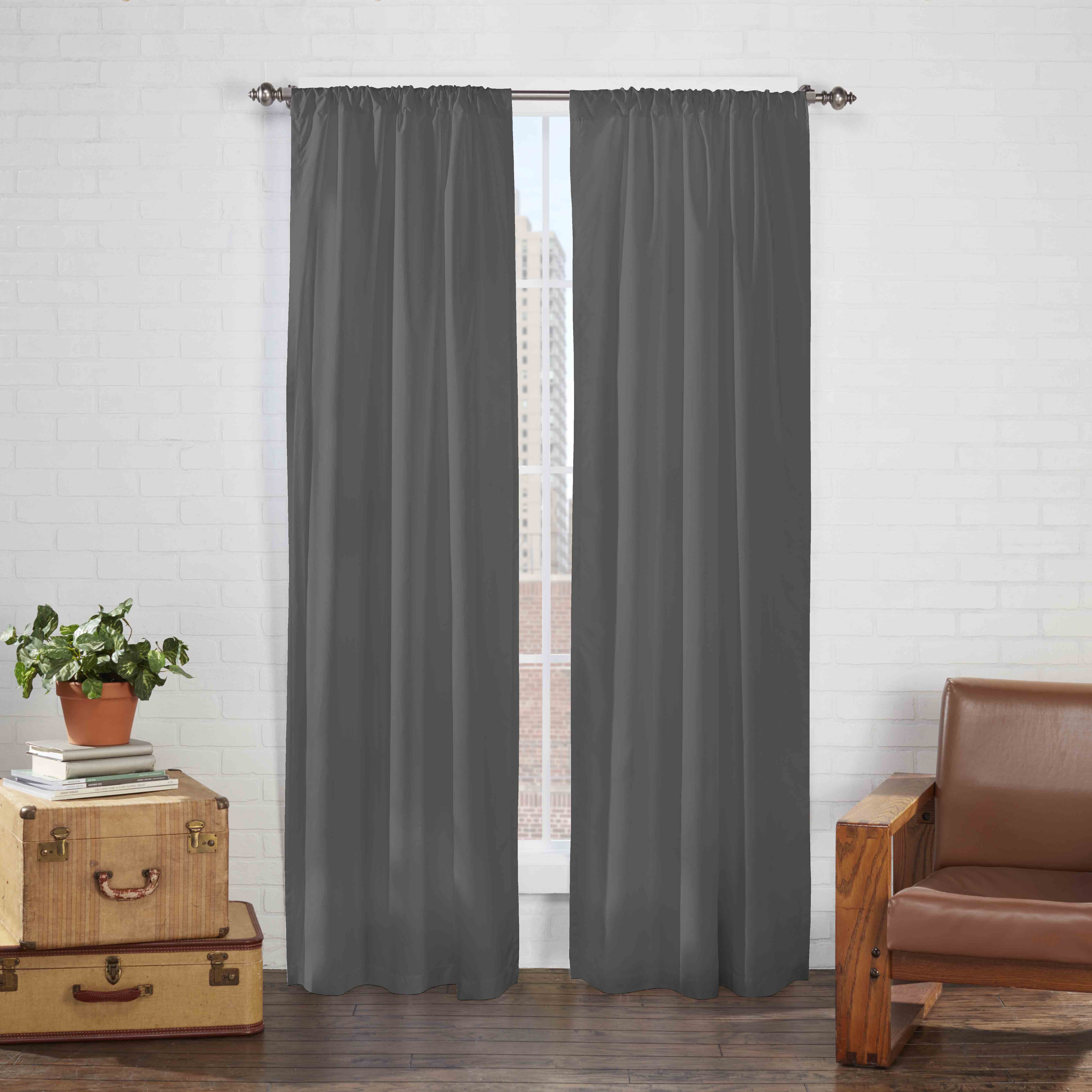 Smoke Gray Polyester Light Filtering Rod Pocket Drapes, 54" Length