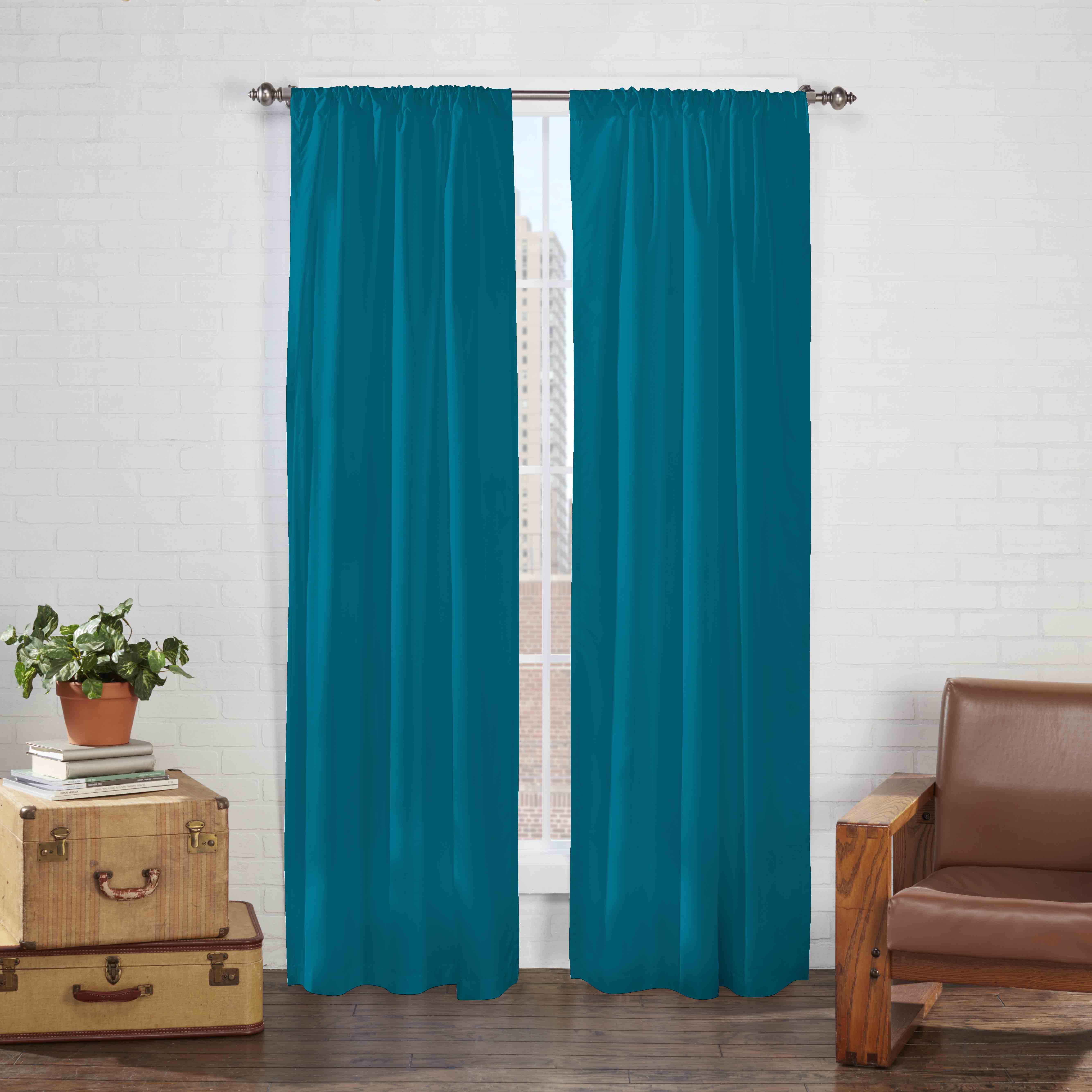 Teal Polyester Light-Filtering Rod Pocket Window Panels, Set of 2