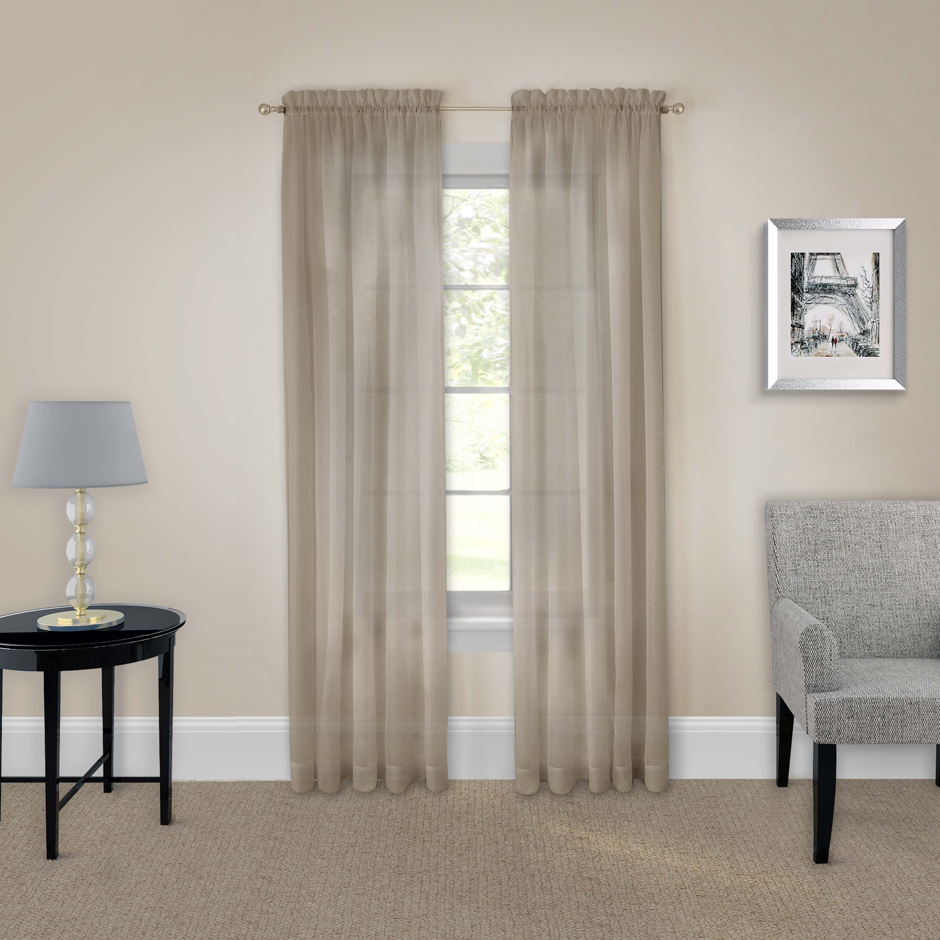Taupe Semi-Sheer Cotton Polyester Rod Pocket Window Panels