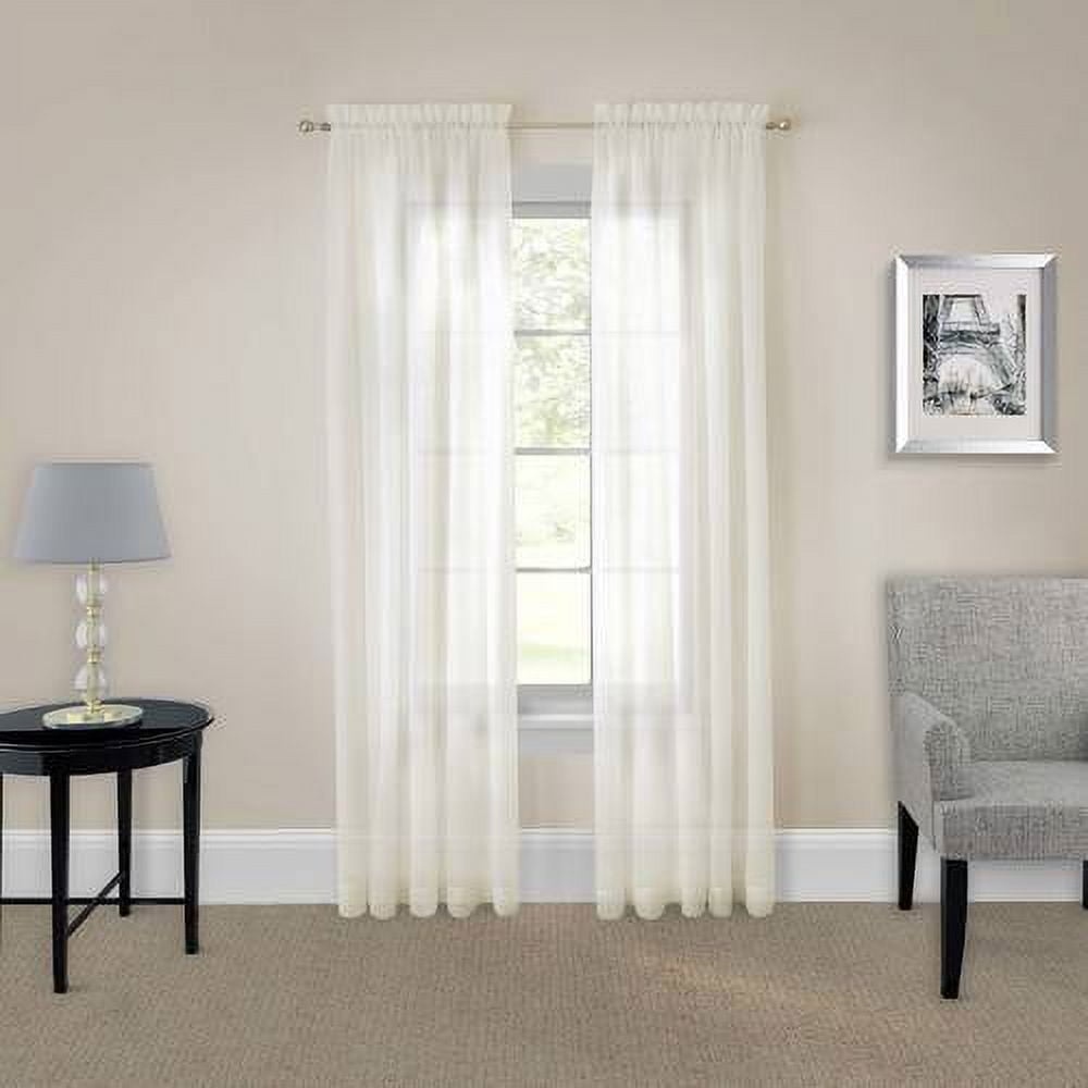 Ivory Sheer Cotton Polyester Rod Pocket Window Drapes, 59 x 84 in