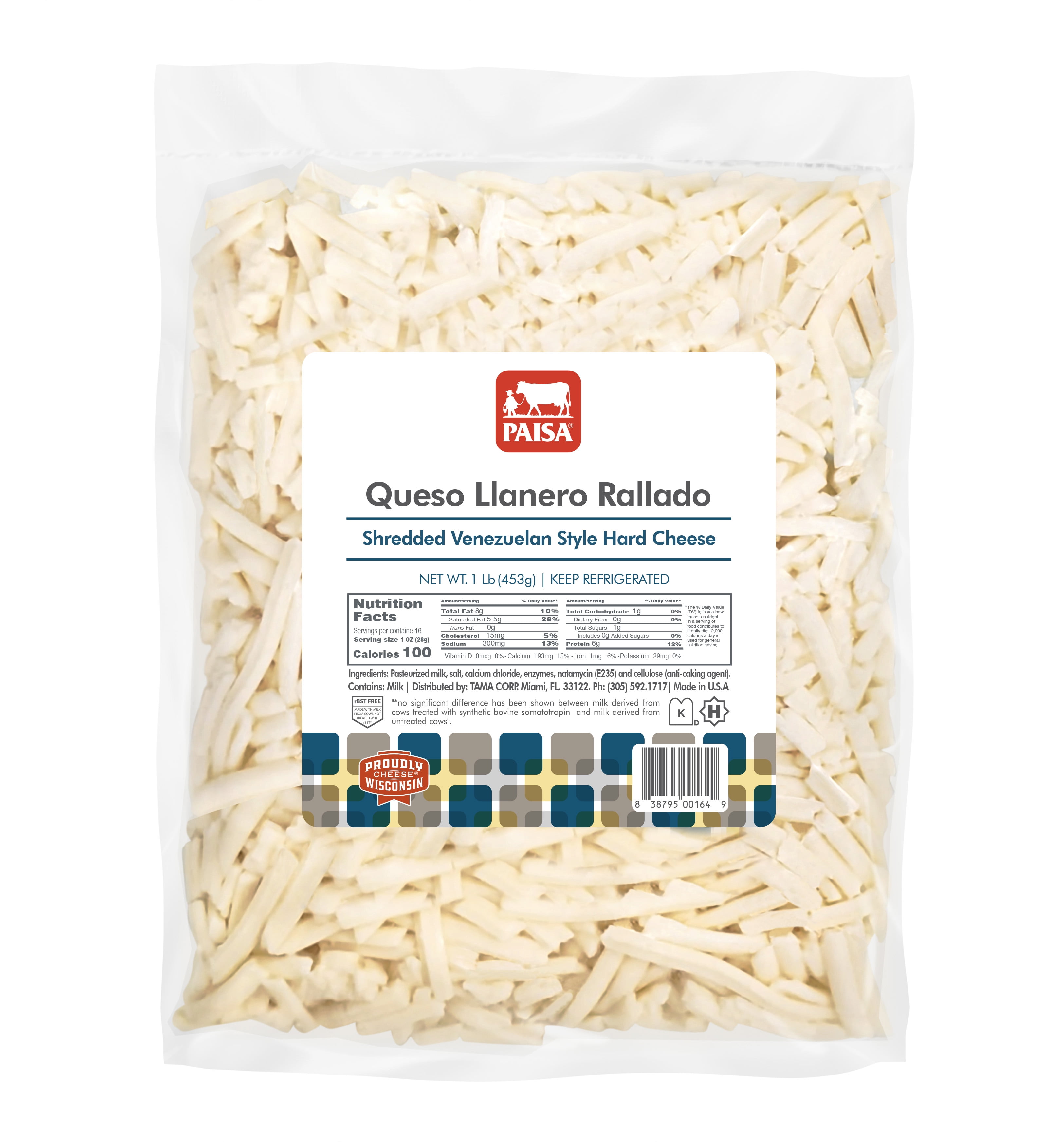 Paisa Queso Llanero Rallado Shredded 1lb Bag