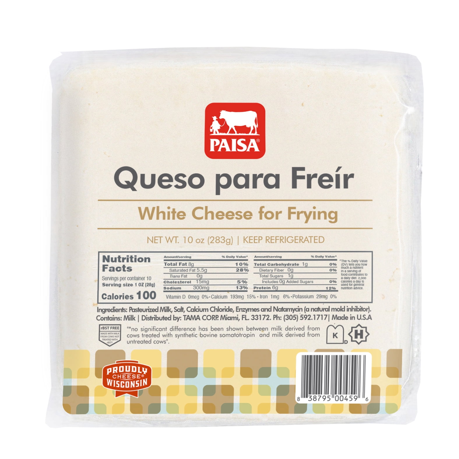 Paisa Queso Para Freir / White Cheese For Frying, Block 10oz