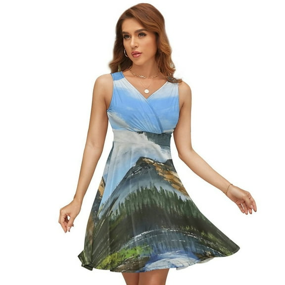 Paisagem Mountain Dress Fashion Beach Long Dresses Female Party Printed Sundress