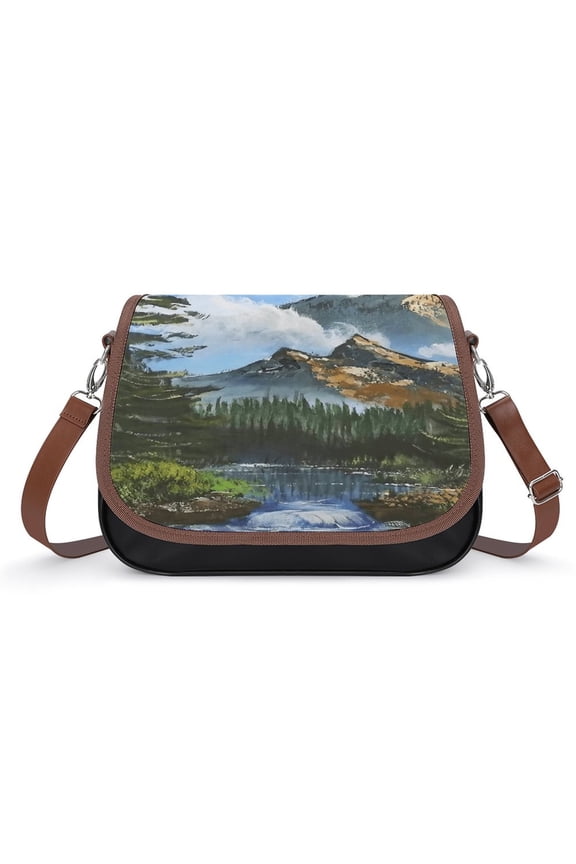 Paisagem Mountain Vintage Crossbody Bag for Women Medium Leather Hobo Bags Shoulder Bag Classic City Leather Satchels