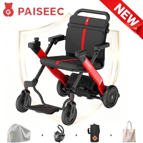 PAISEEC Foldable Electric Transport Wheelchair with Rollator Walker Combo, AI Smart Safety, Airline Approved, 300 lb Limit
