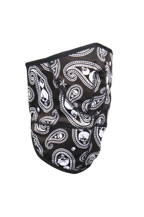 Paisely Skull Face Wrap - Hook & Loop Fastener Mesh Lined Soft Neck Warmer Adjustable - OSFM