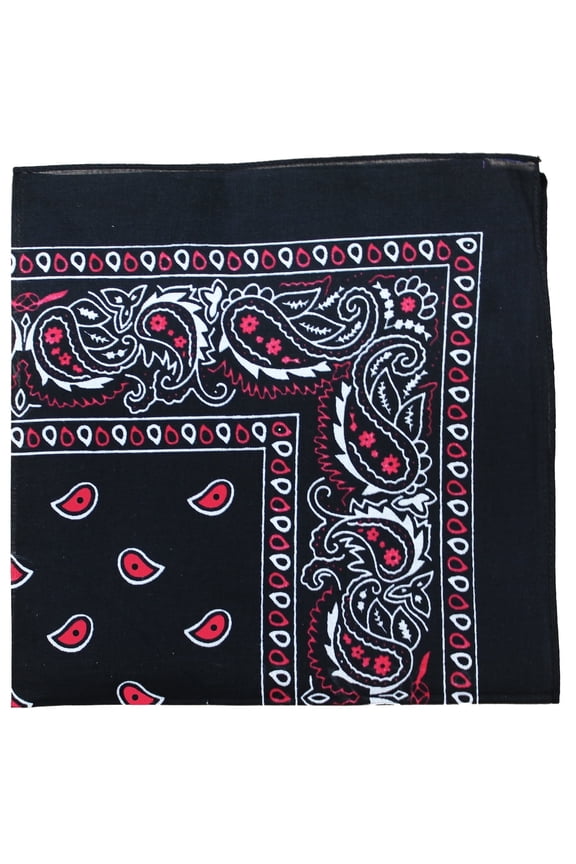 Double Sided 100% Cotton Bandana Paisley Black and Red