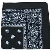 Paisley 100% Cotton Double Sided Bandana - 22 inches (Black)